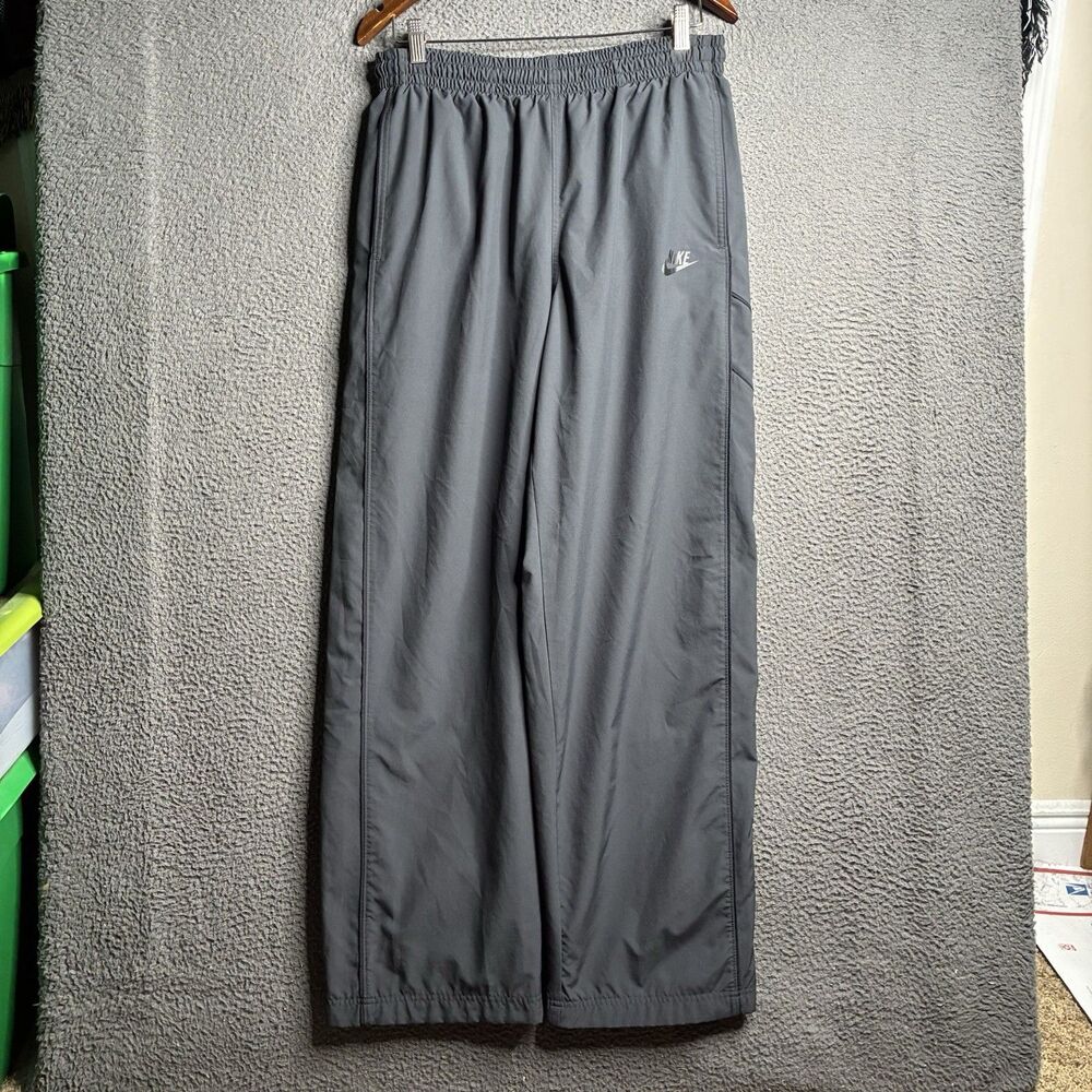 Y2K Nike The Track Windbreaker Pants Mens Large Black Lined Zip Hem Swoosh
